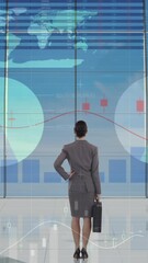 Poster - Animation of financial data processing over businesswoman