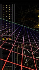 Leinwandbilder - Animation of graph, loading circles, navigation pattern over grid pattern against black background