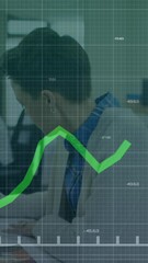 Poster - Animation of statistical data processing over caucasian woman taking notes at office