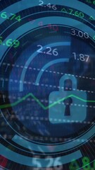 Poster - Animation of stock market data processing over security padlock icon against night city traffic