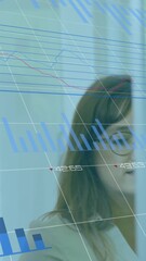 Poster - Animation of graphs and changing numbers over caucasian coworkers discussing strategy on board