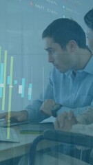 Aufkleber - Animation of financial data processing over diverse business people in office