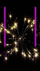 Poster - Animation of exploding fireworks and glowing light trails moving over black background