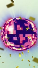 Aufkleber - Animation of confetti falling and globe on green background