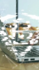 Fototapete - animation of security padlock icon against mid section of a woman using a laptop at office