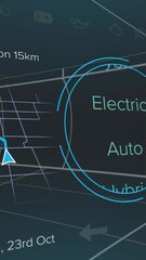 Poster - Dashboard display showing navigation and speed, futuristic electric car animation