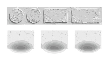 Poster - Abstract textured shapes in gray tones arranged in two rows with oval and square forms depicted