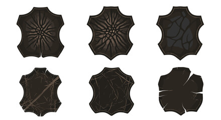 Poster - Collection of six stylized dark brown leather patches with varying patterns and textures shown together