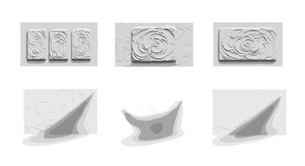 Poster - Six textured white panels with abstract designs and soft shadows in a grid arrangement format