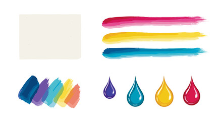 Poster - Watercolor swatches and paint drops in various colors arranged on a white background illustration