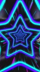 Poster - Animation of neon star shapes forming dynamic tunnel with vibrant colors