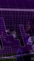 Poster - Saving ball, soccer player with digital animation overlay on goal net
