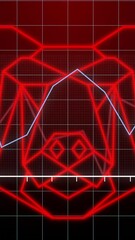 Poster - Animation of red bear outline with fluctuating stock graph on grid background