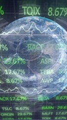 Poster - Animation of globe with fluctuating stock market data and financial graphs