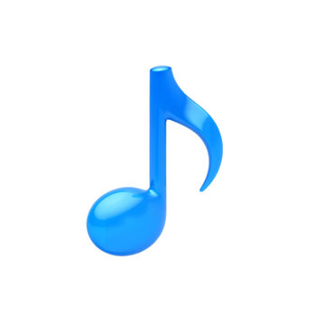 A vibrant, glossy blue musical note graphic against a white background.