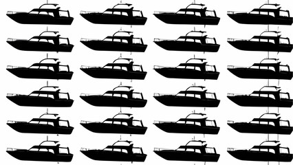Wall Mural - Silhouette pattern of luxury yachts in a repeating grid formation against a white background design element