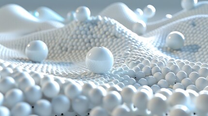 Wall Mural - Wavy pattern of floating soft spheres with gentle lighting and smooth textures in abstract 3D scene