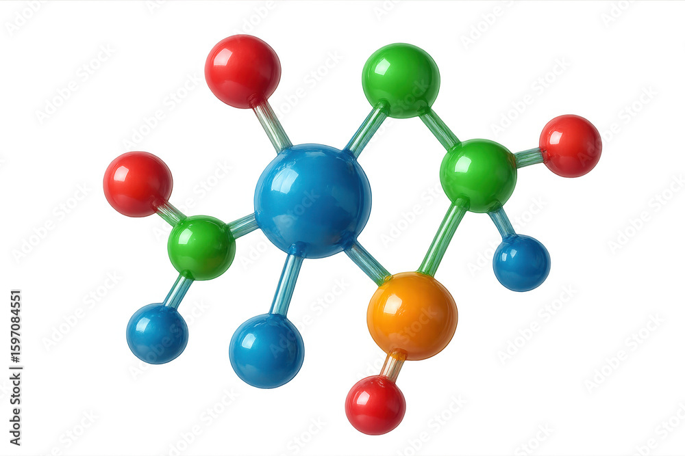3d rendering of a colorful molecule structure rotating on transparent ...