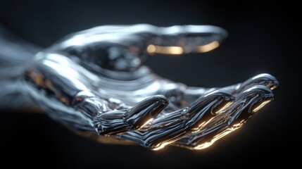 Aufkleber - Metallic hand reaching out on dark background background image