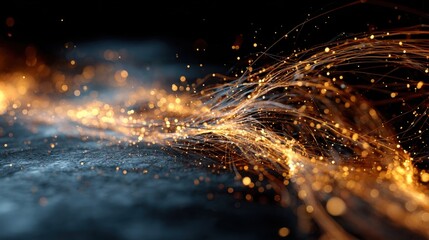 Aufkleber - Glowing strands with bokeh on dark surface view background image