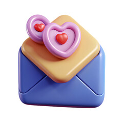 Aufkleber - Charming 3D Mail Icon with Heart Embellishments on Transparent Background A Modern Communication Symbol for Digital Designs and Applications