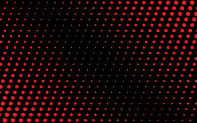 Poster - Diagonal Halftone Dots Background. A diagonal red halftone dot design on a black background, creating a dynamic retro-style texture. Perfect for backgrounds, comic book themes, or stylish templates.
