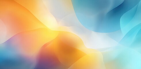 Aufkleber - Abstract colorful waves in soft gradients of blue, orange, and white.