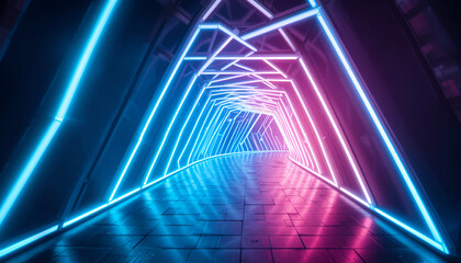 Aufkleber - Neon illuminated tunnel with blue and pink lighting creates futuristic atmosphere