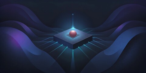 Fototapete - Abstract illustration of a central processor with a glowing red core and radiating blue light.