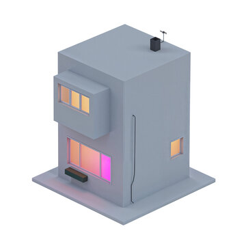 Isometric Modern Home Illustration on Transparent Background, Minimalist Architecture, Urban Living