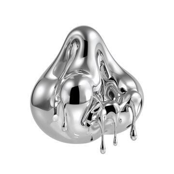 Molten Chrome Sculpture Abstractly Forming a Unique Metallic Design on a Transparent Field