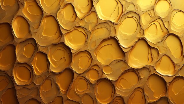 Abstract Honeycomb Cell Pattern Background in Gold and Beige Tones, Golden Textured Surface with Organic Cell-Like Shapes Design