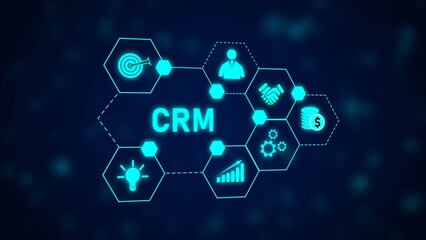 Poster - Cyan Blue C R M Hexagon Network Graphic Business Technology Concept Illustration Target Marketing Sales Growth Teamwork Idea Money