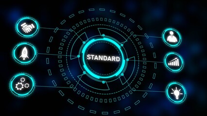 Poster - Cyan Blue Tech Standard Interface Graphic Circular Design Elements Business Growth Teamwork Innovation Startup Rocket Gears Lightbulb Person Icon
