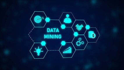 Poster - Data Mining Concept Cyan Hexagon Network Business Analysis Target Graph Coins Idea Handshake Person Growth Technology Digital Marketing