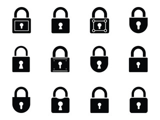 Fototapete - Collection of Black Padlock Icons on White Background Representing Security and Privacy in a Clean and Modern Design