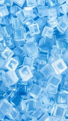 Poster - Close-up full frame of fresh blue ice cubes with reflections, a refreshing and cool concept, and a simple background