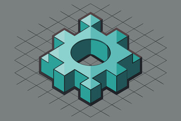 Poster - 3d isometric gear illustration with shadows and grids depicting mechanical design and technology concepts