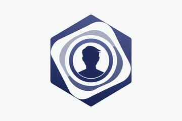 Poster - abstract blue silhouette of a person within a geometric hexagonal shape for branding and business id