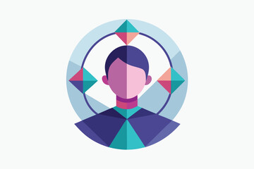 Poster - Abstract depiction of an individual surrounded by geometric shapes representing ideas and innovation in a minimalist style.