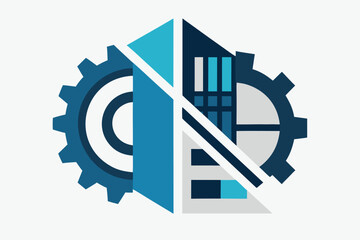 Poster - Abstract engineering and technology concept with gear and geometric shapes in modern blue tones