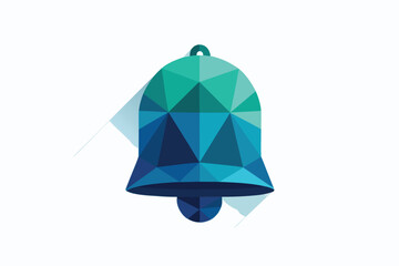 Poster - Abstract geometric bell icon in various shades of blue green with geometric faceted design