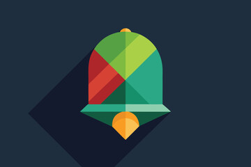 Poster - Abstract geometric bell icon with colorful sections and long shadow on a dark blue background