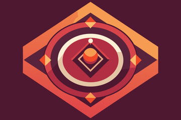 Poster - Abstract geometric composition featuring concentric circles and diamonds against a rich burgundy background.