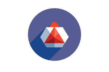 Poster - Abstract geometric composition featuring a vibrant red hexagon and triangle set within a blue circle