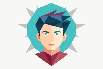Poster - Abstract geometric illustration of a young man's face featuring angular shapes and a modern color palette