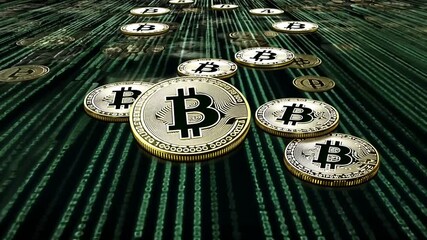 Poster - Bitcoin Cryptocurrency Digital Currency Falling Matrix Rain Background