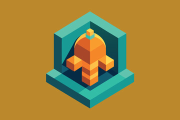 Poster - Abstract isometric illustration of a geometric shape depicted within a turquoise cuboid frame on a brownish background
