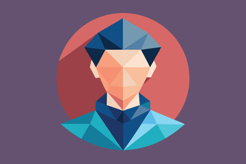 Poster - Geometric portrait of a person with stylish apparel and a red circle on a purple background