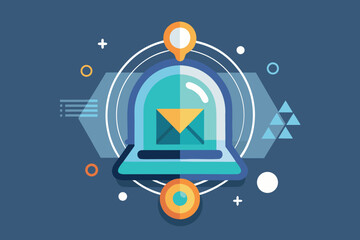 Poster - Modern abstract illustration of an email notification bell concept with stylized envelope icon.